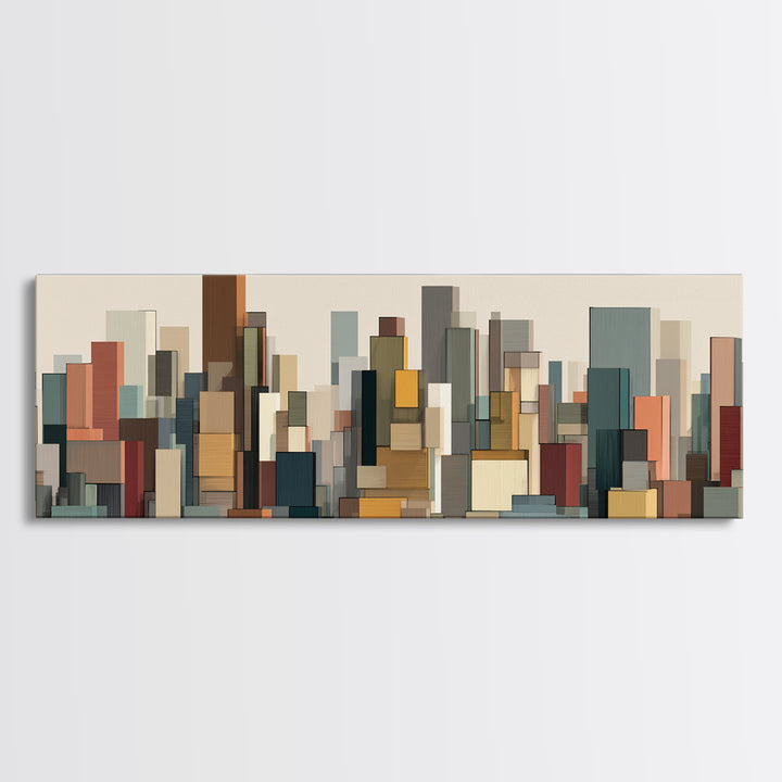 Muted Modular City Skyline Canvas Print, Modern Geometric Wall Decor, Midcentury Modern Art Print, Living Room Office Decor