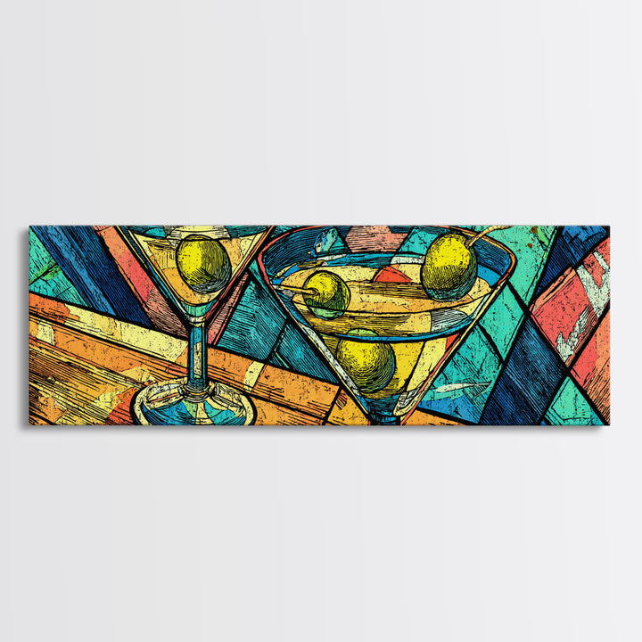 Vibrant Martini Glass Cocktail Wall Art, Retro Bar Cart Print, Colorful Pop Art, Kitchen Decor, Midcentury Modern Poster