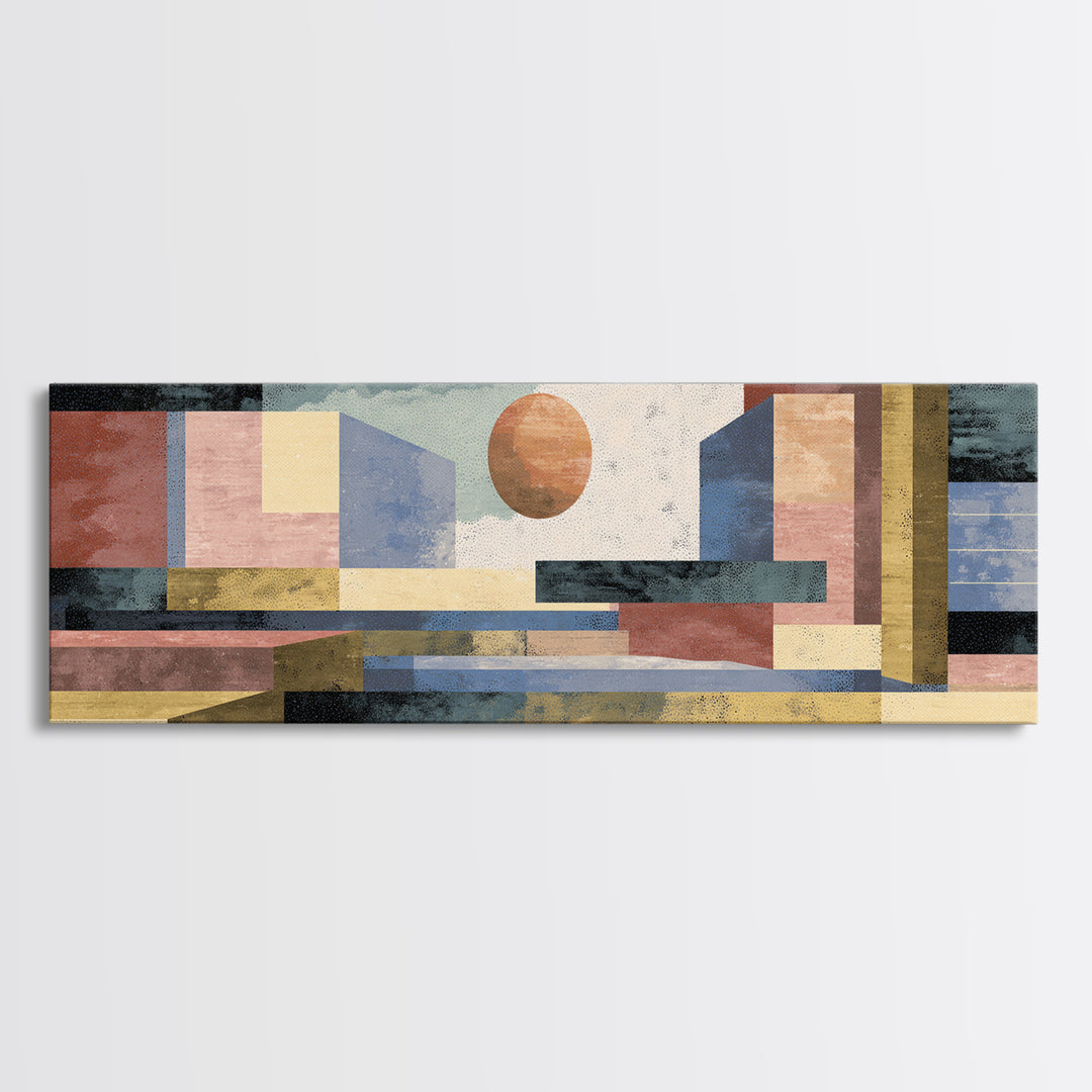 Abstract Sunlit Architecture Canvas Print, Midcentury Modern Art, Coastal Wall Decor, Geometric Poster, Living Room Decor