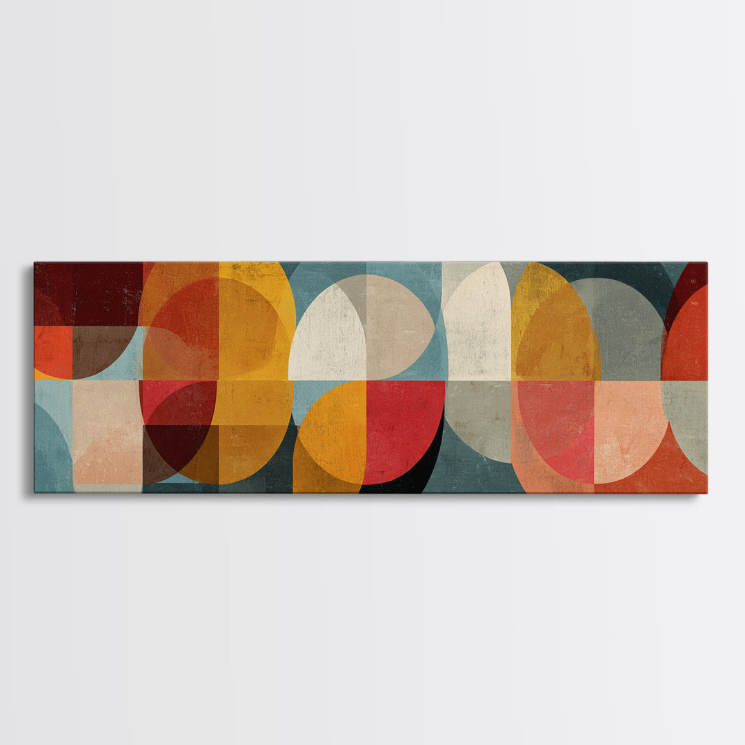 Overlapping Retro Circles Canvas Print, Midcentury Modern Art, Geometric Wall Art, 70s Decor, Teal Orange Living Room Decor