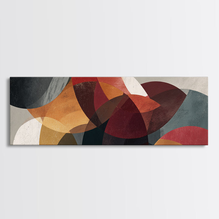 Layered Red Orange Abstract Circles Wall Art, Midcentury Modern Art Print, Geometric Retro Decor, Living Room Canvas Artwork