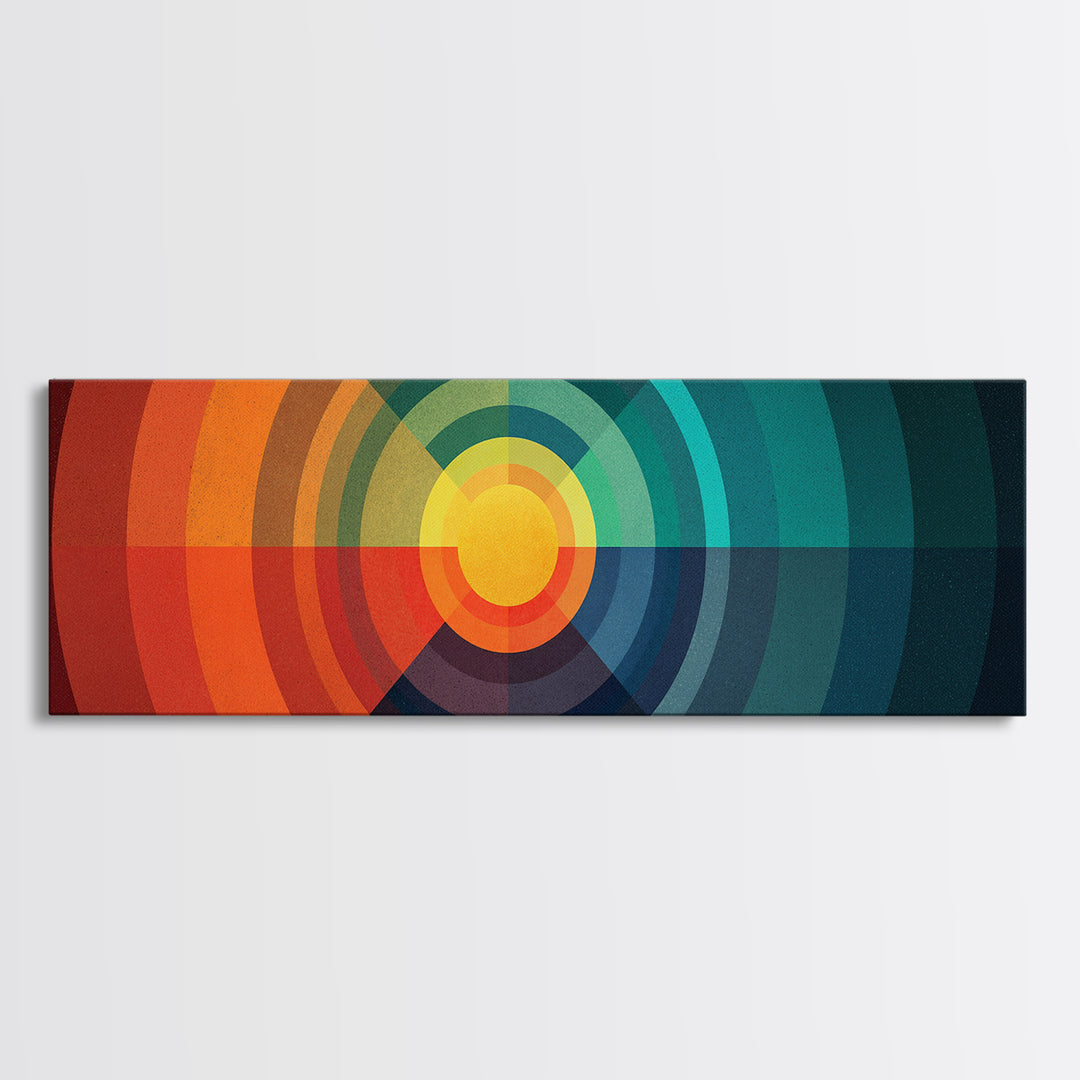 Rainbow Concentric Sunburst Canvas Print, Midcentury Modern Wall Art, Geometric Retro Poster, Colorful Bauhaus Home Decor