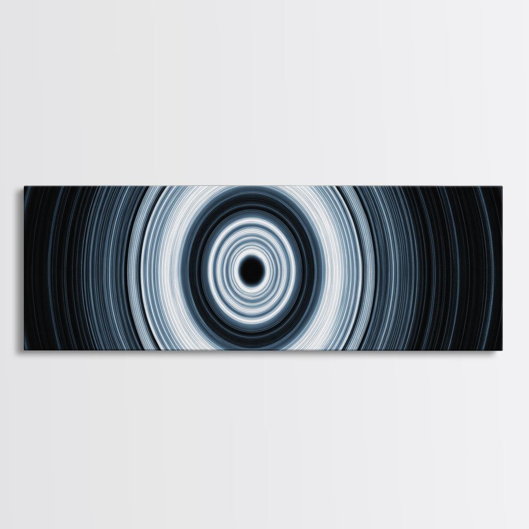 Black White Optical Circle Framed Canvas Print, Modern Abstract Art, Op Art Wall Decor, Minimalist Geometric Poster For Office