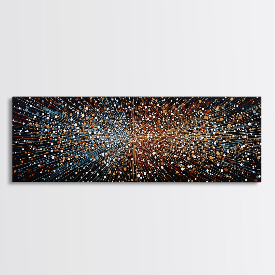 Orange Blue Particle Burst Wall Art, Abstract Modern Canvas Print, Kinetic Energy Poster, Bold Geometric Home Office Decor