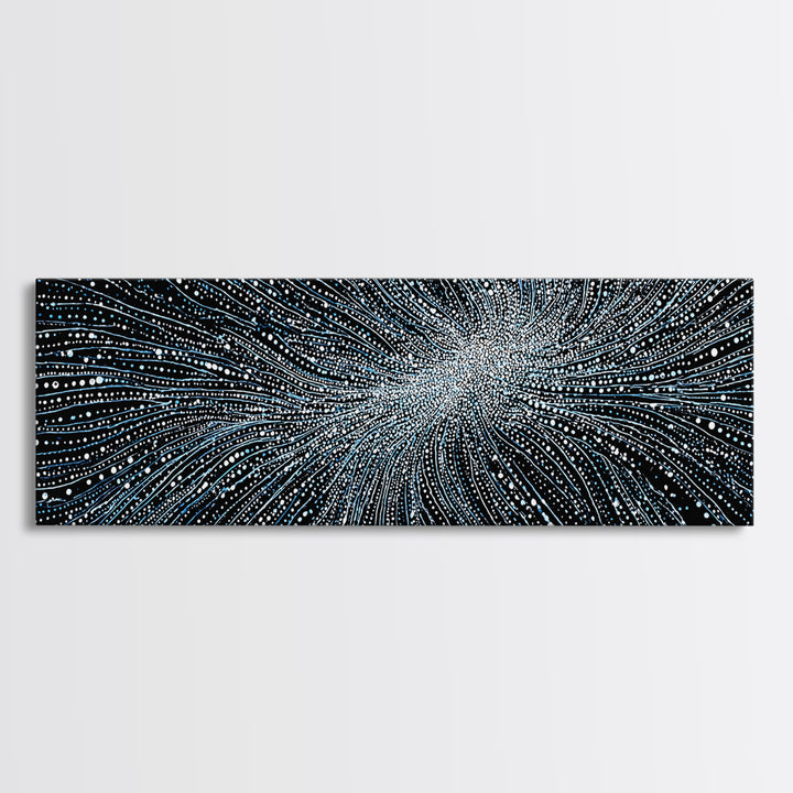 Blue White Particle Wave Canvas Print, Modern Abstract Wall Art, Digital Motion Poster, Sci Fi Space Decor For Home Office
