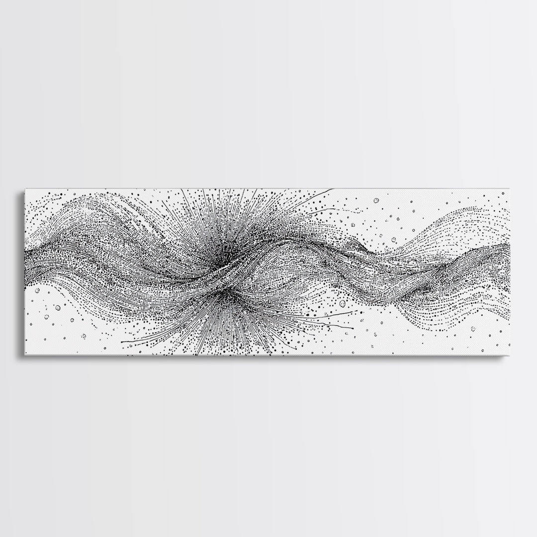 Black White Dotted Wave Wall Art, Minimalist Abstract Canvas Print, Modern Line Poster, Monochrome Office Decor For Gallery Wall