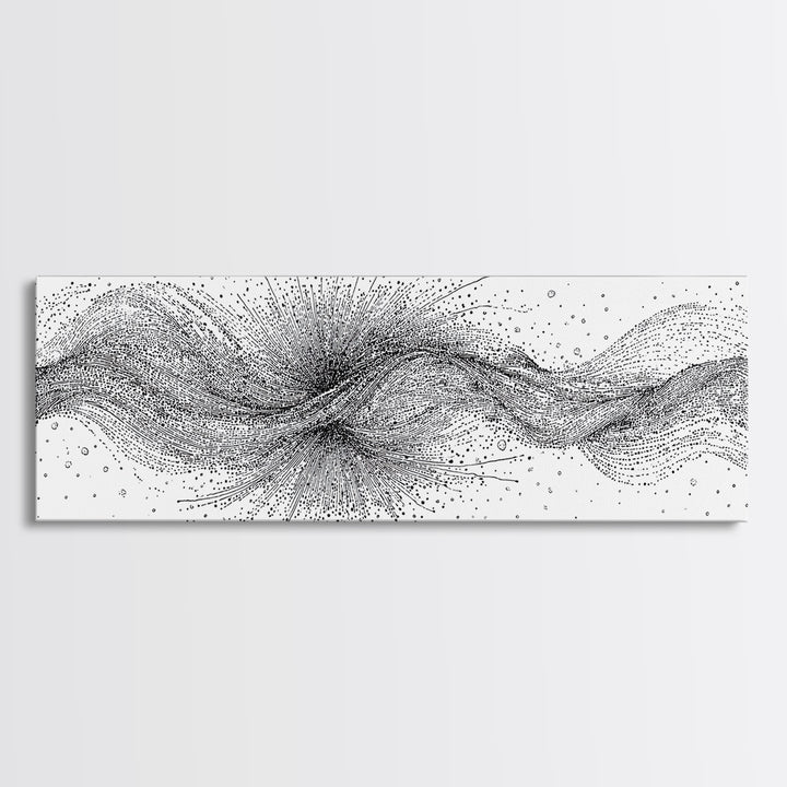Black White Dotted Wave Wall Art, Minimalist Abstract Canvas Print, Modern Line Poster, Monochrome Office Decor For Gallery Wall