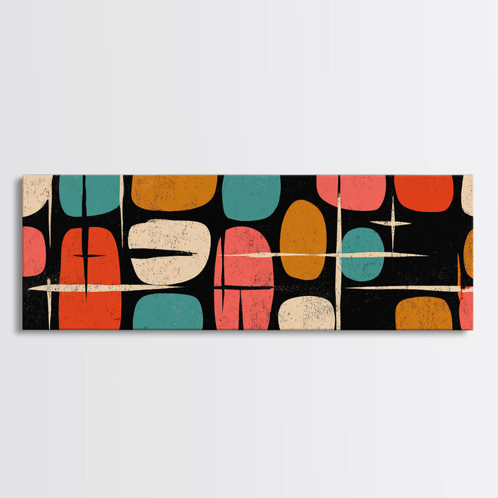 Atomic Pebble Shapes Canvas Print, Midcentury Modern Wall Art, Retro Geometric MCM Decor For Living Room And Office Decor