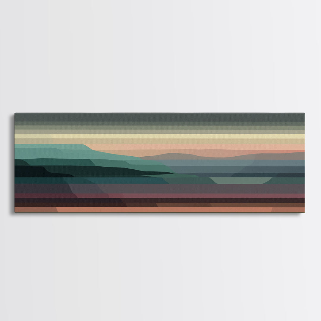 Muted Horizon Landscape Wall Art, Modern Midcentury Abstract Print, Scenic Retro Decor For Living Room And Home Office Decor