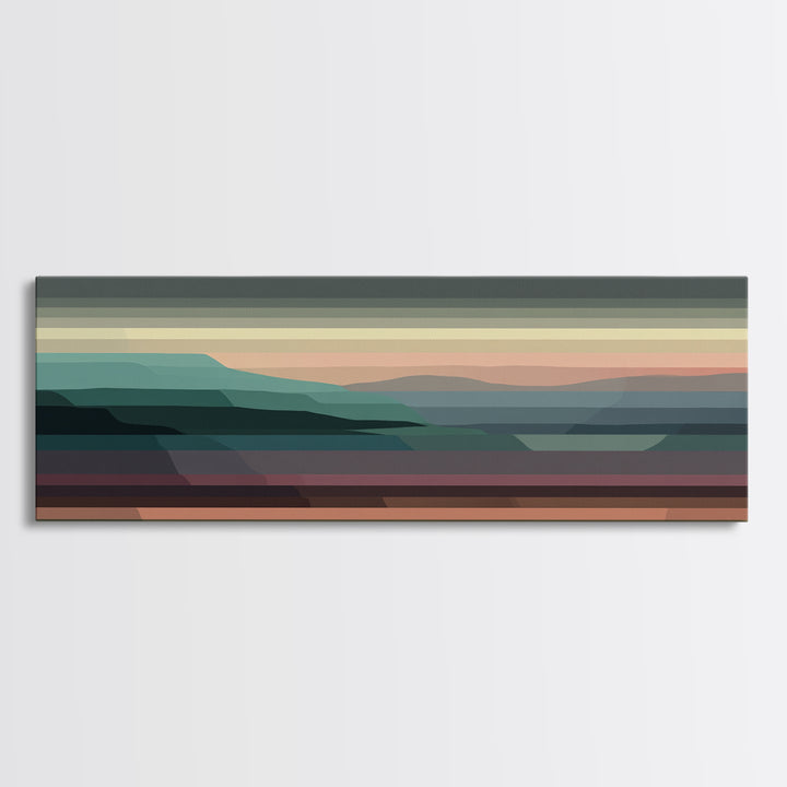 Muted Horizon Landscape Wall Art, Modern Midcentury Abstract Print, Scenic Retro Decor For Living Room And Home Office Decor