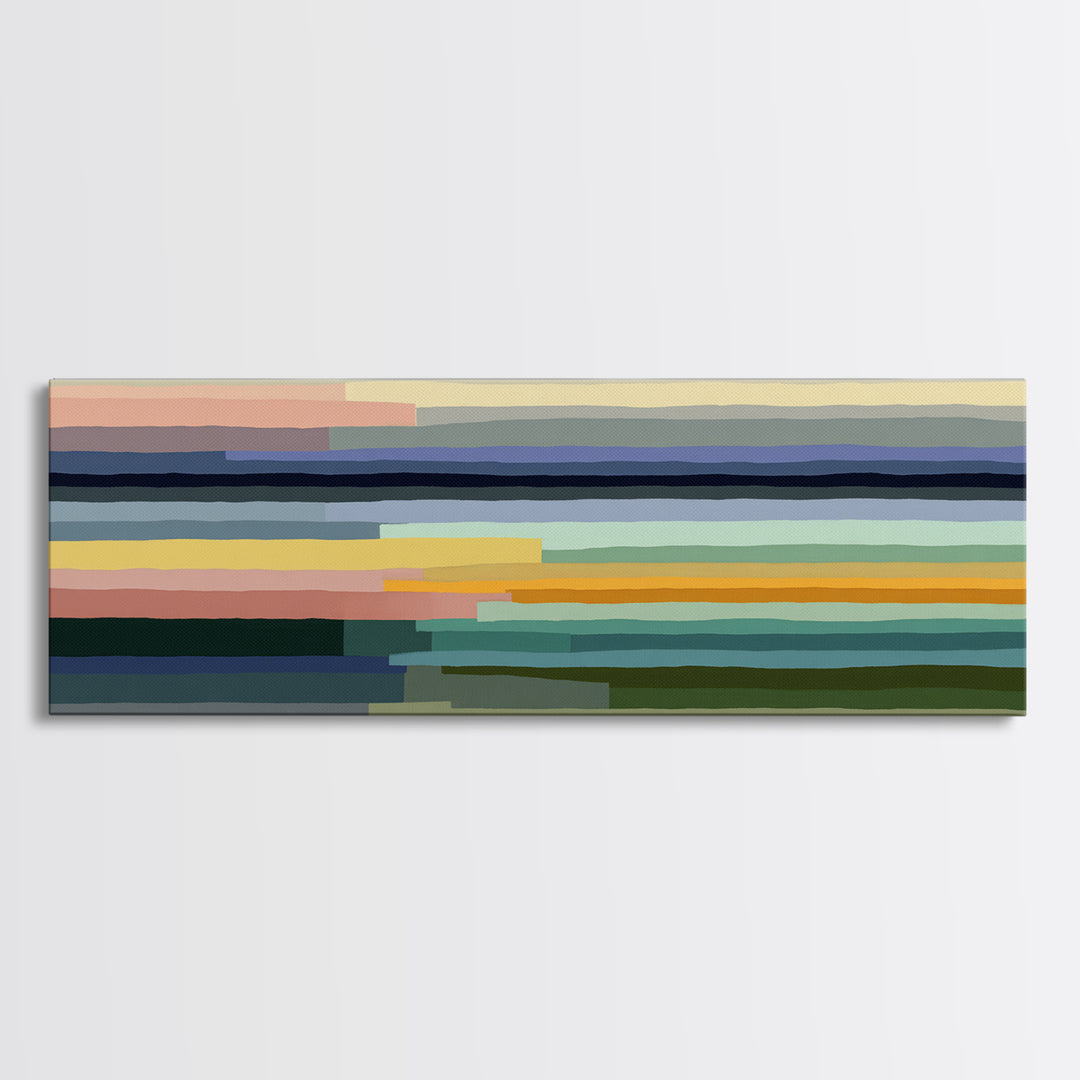 Muted Pastel Horizon Abstract Landscape Wall Art, Midcentury Modern Canvas, Calm Living Room Decor, Neutral Office Print