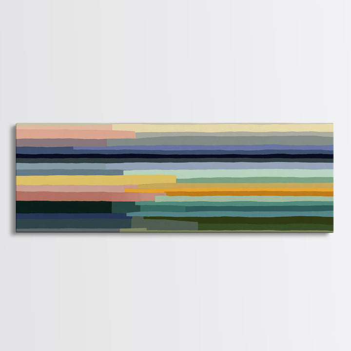 Muted Pastel Horizon Abstract Landscape Wall Art, Midcentury Modern Canvas, Calm Living Room Decor, Neutral Office Print