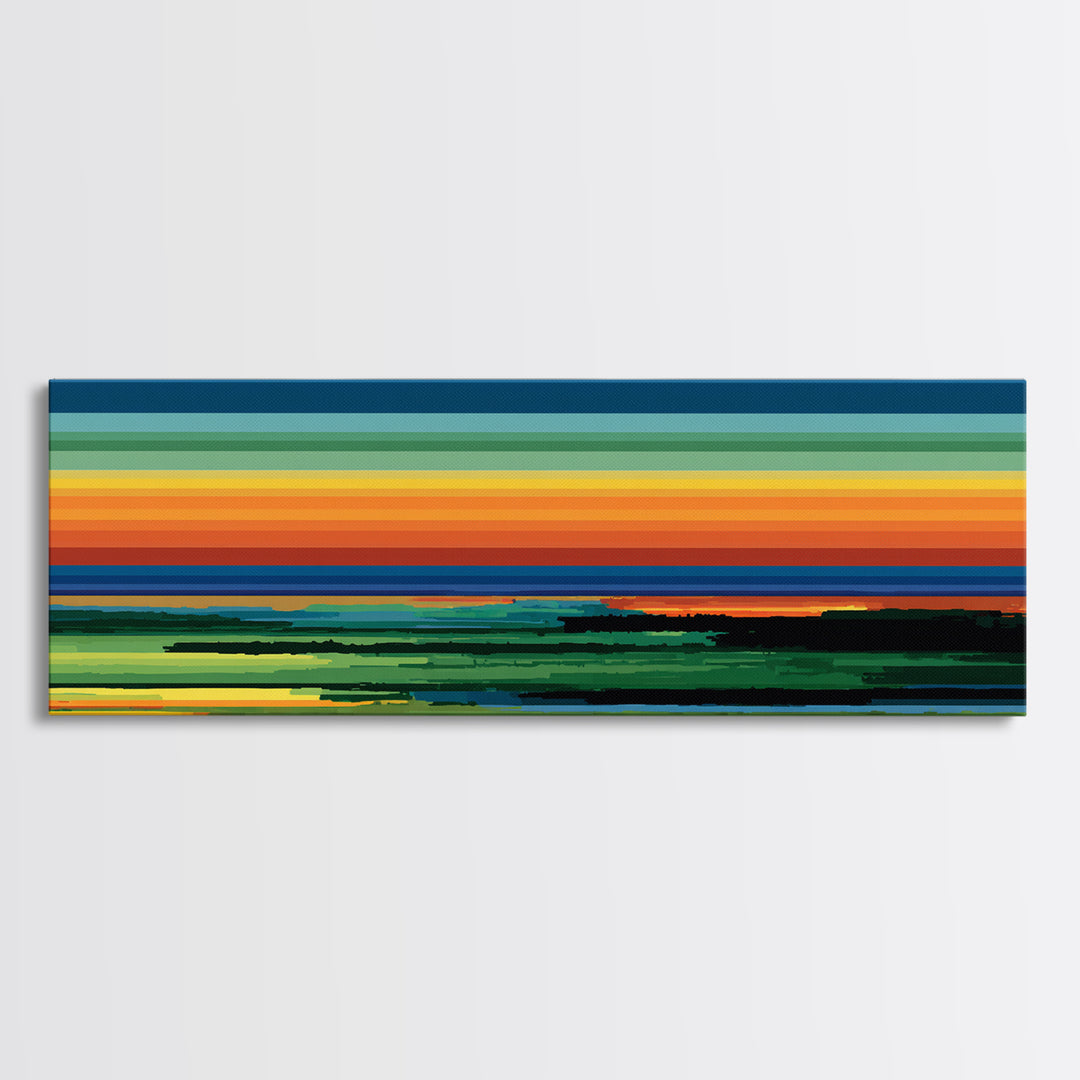 Vivid Orange Sunset Horizon Canvas Print, Midcentury Modern Wall Decor, Retro Landscape Art For Living Room, Bold MCM Home Decor