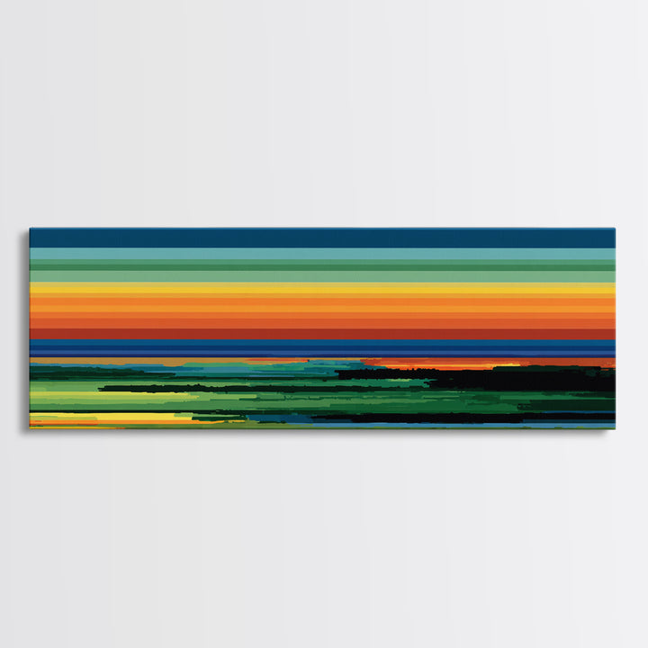 Vivid Orange Sunset Horizon Canvas Print, Midcentury Modern Wall Decor, Retro Landscape Art For Living Room, Bold MCM Home Decor