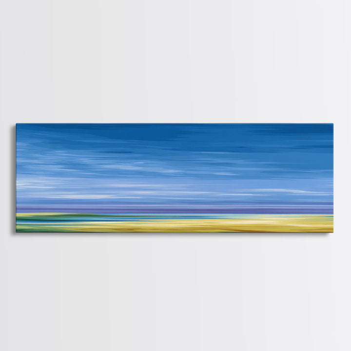 Blue Sky Prairie Abstract Wall Art, Modern Landscape Print, Minimalist Living Room Decor, Large Calm Office Artwork, Blue Home Decor