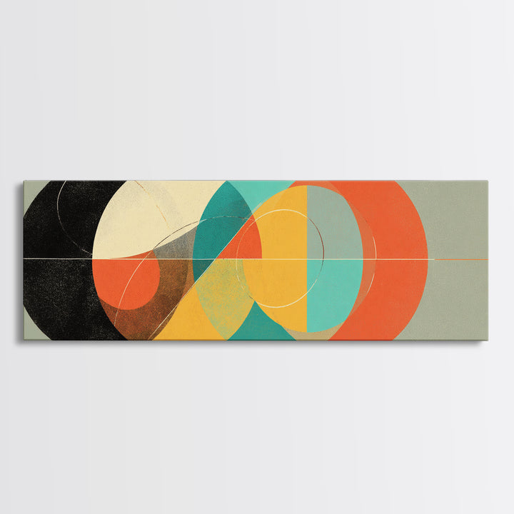 Textured Interlocking Circle Wall Art, Midcentury Modern Geometric Print, Bauhaus Abstract Decor, Colorful MCM Canvas Art