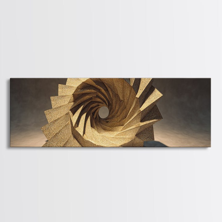 Golden Spiral Vortex Sculpture Framed Canvas Print, Modern Sculpture, Geometric Wall Art, Abstract Decor, Statement Piece