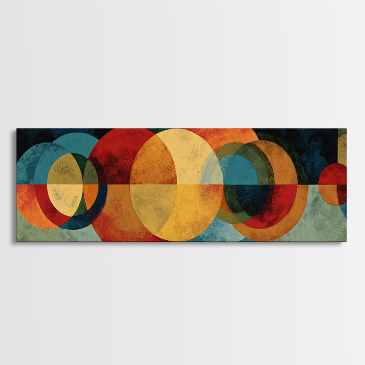 Overlapping Red Yellow Blue Circles Wall Art, Midcentury Modern Geometric Canvas Print, Bold Abstract Living Room Decor Print