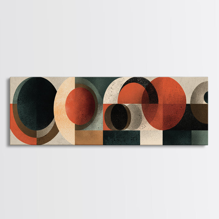 Black Orange Cream Geometric Shapes Wall Art, Midcentury Modern Canvas Print, Bauhaus Abstract Decor For Home Office Interior