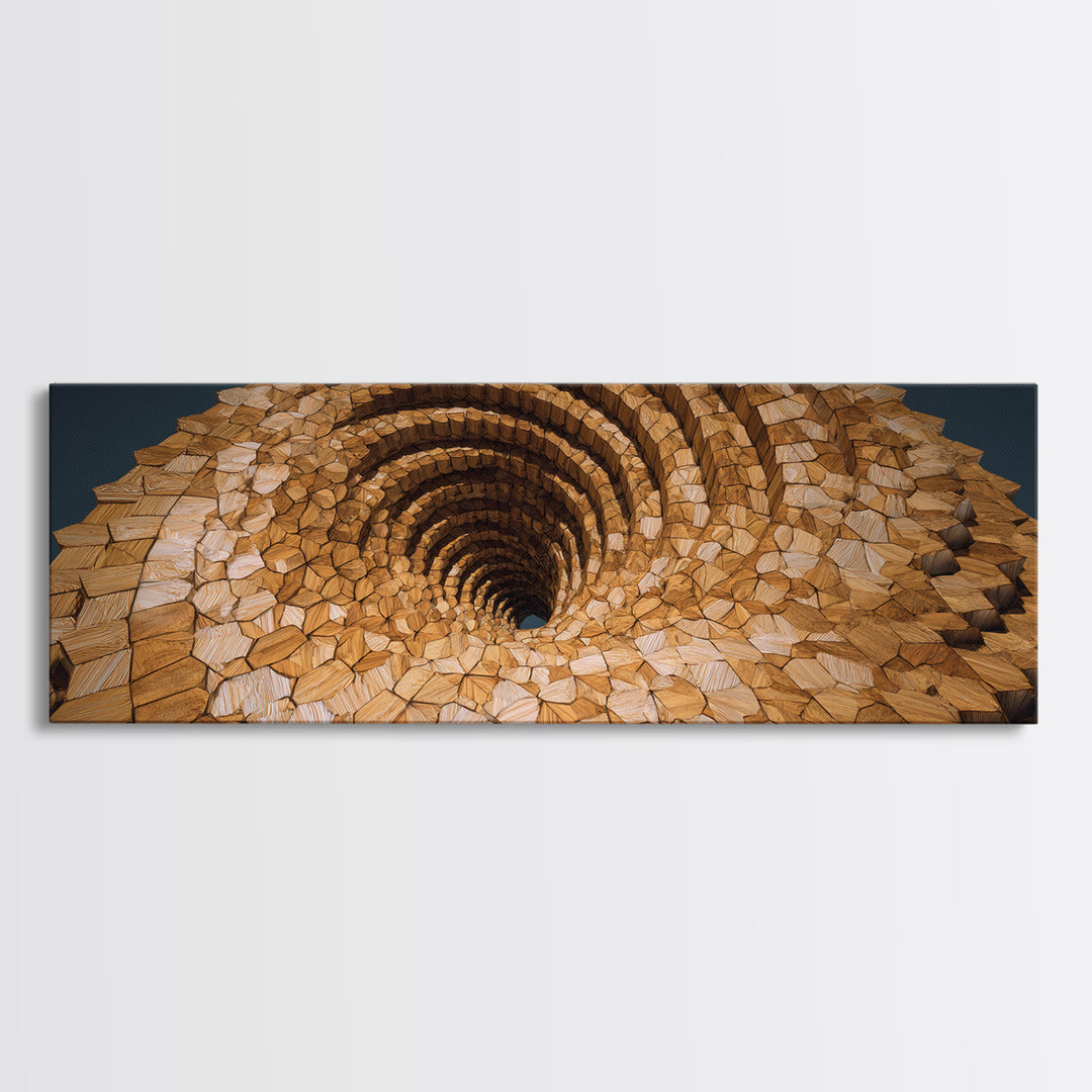 Wooden Spiral Vortex Abstract Wall Art, Midcentury Modern Art Print, Geometric Statement Decor, Large Canvas Print, Earth Tone Home Decor