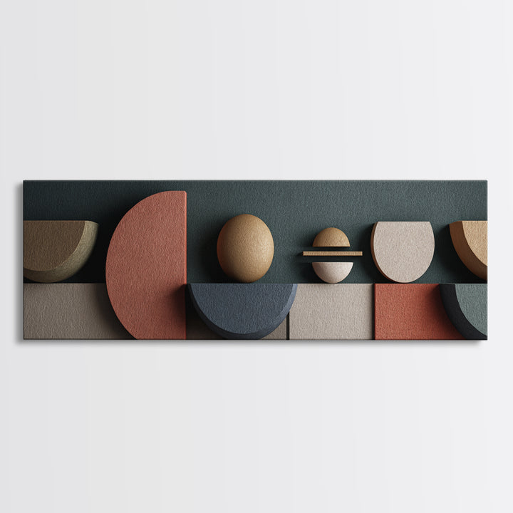 Textured Geometric Shapes In Teal Terracotta And Stone Wall Art, Midcentury Modern Abstract Print, Retro MCM Home Decor Gift