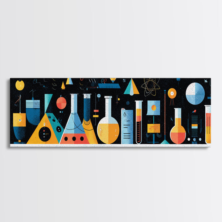 Retro Science Lab Glassware Wall Art, Mid Century Modern Chemistry Poster, Atomic Geometric Print, Office Decor, Laboratory Artwork