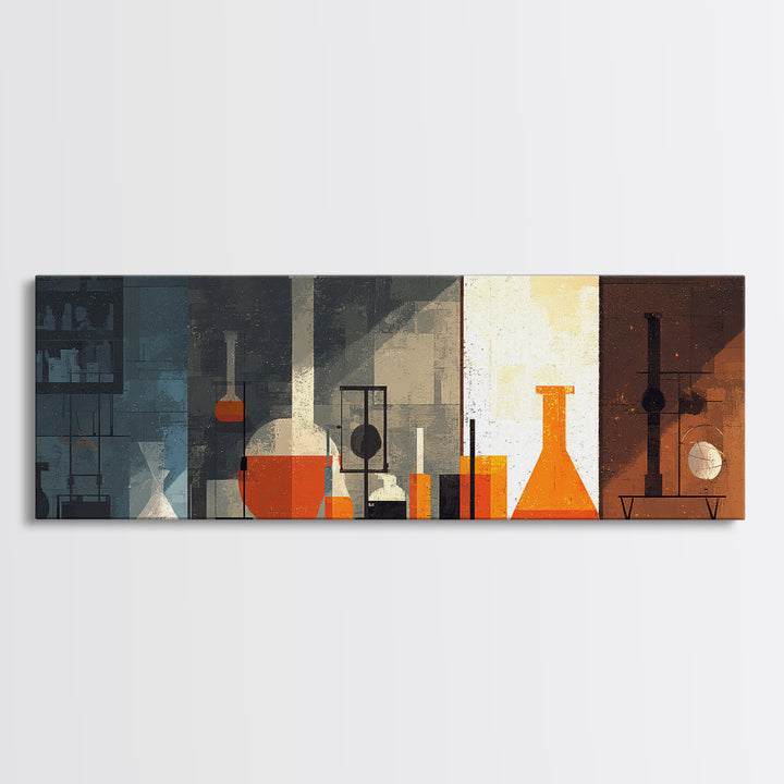 Moody Orange Laboratory Glassware Wall Art, Mid Century Modern Science Poster, Abstract Chemistry Office Decor Print For Lab