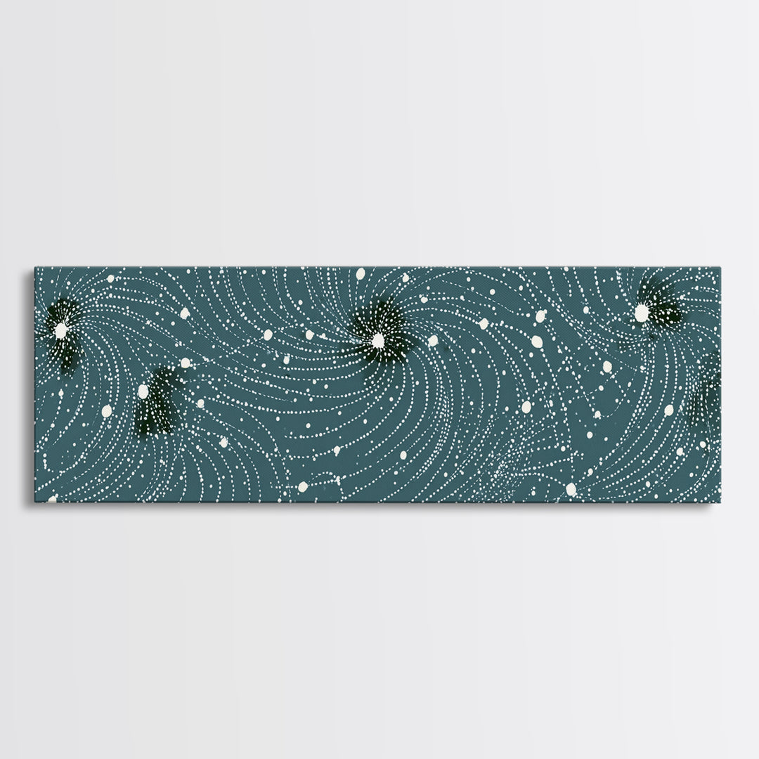 Teal Spiral Particle Field Canvas Print, Modern Abstract Art, Cosmic Geometric Wall Decor, Sci Fi Office Poster, Galaxy Art