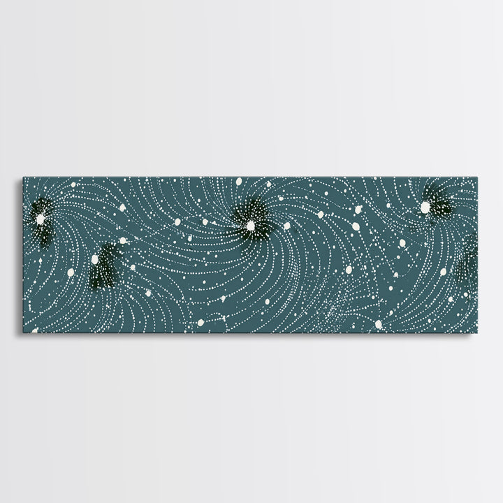 Teal Spiral Particle Field Canvas Print, Modern Abstract Art, Cosmic Geometric Wall Decor, Sci Fi Office Poster, Galaxy Art