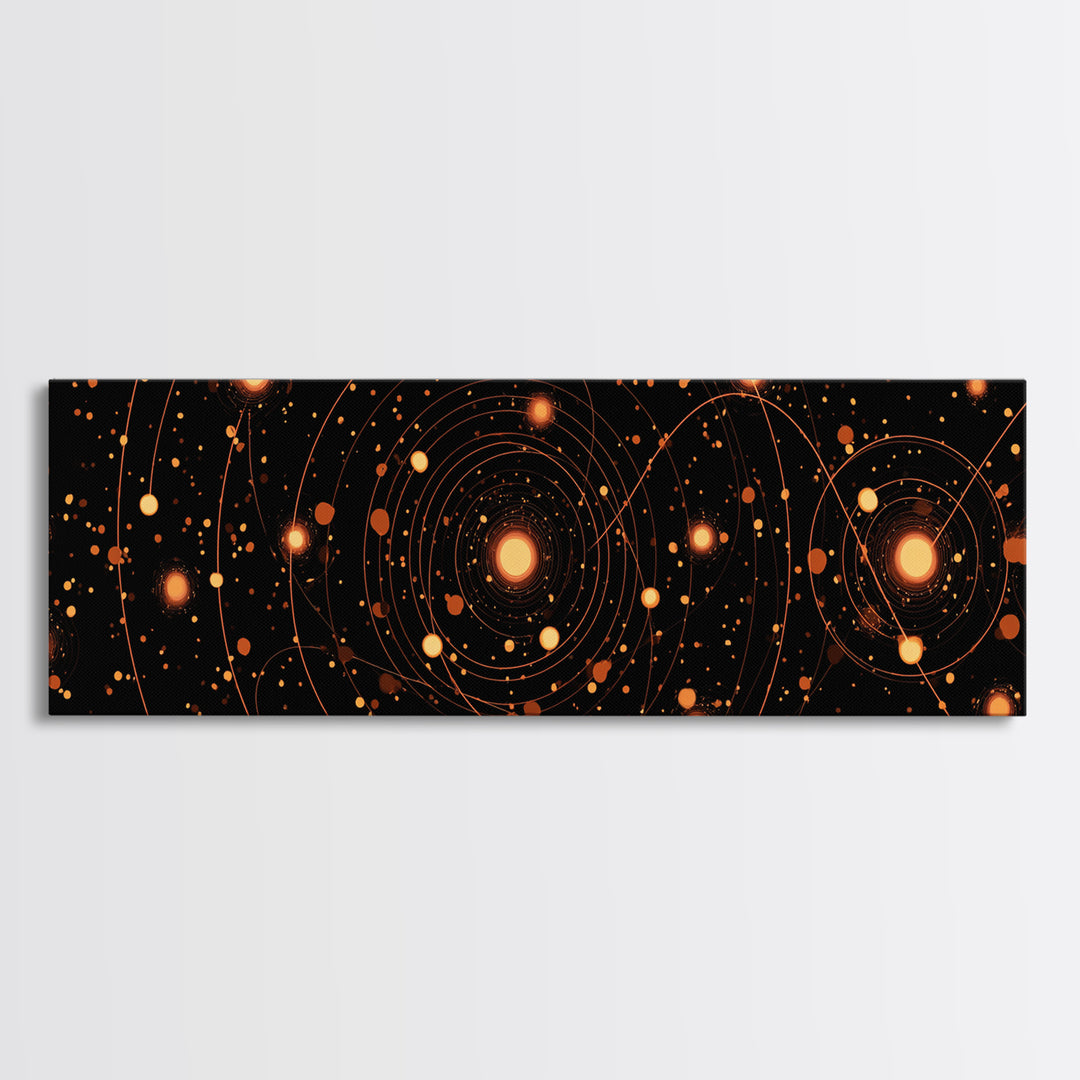 Orange Atomic Orbit Galaxy Wall Art, Mid Century Modern Abstract Science Poster, Retro Space Decor, Cosmic Home Art Print