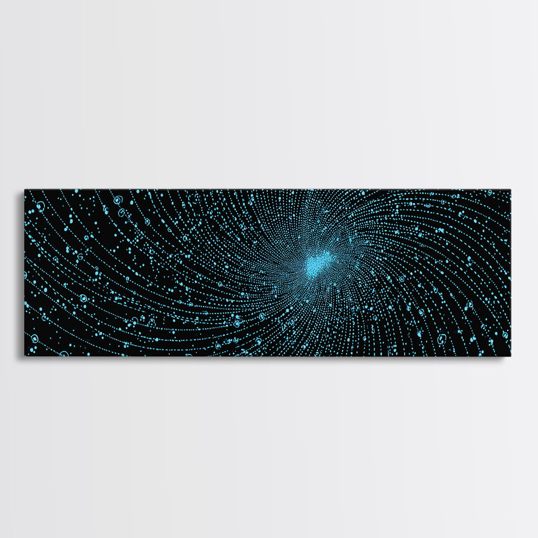 Blue Vortex Particle Spiral Canvas Print, Modern Abstract Art, Sci Fi Space Wall Decor, Geometric Office Poster, Artwork