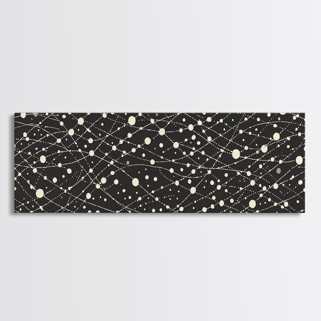 Black Cream Atomic Network Of Dots And Lines, Midcentury Modern Wall Art, Retro Abstract Poster, MCM Office Decor, Canvas Print