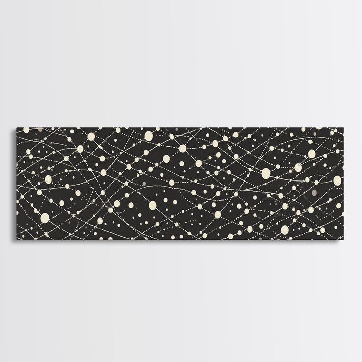 Black Cream Atomic Network Of Dots And Lines, Midcentury Modern Wall Art, Retro Abstract Poster, MCM Office Decor, Canvas Print