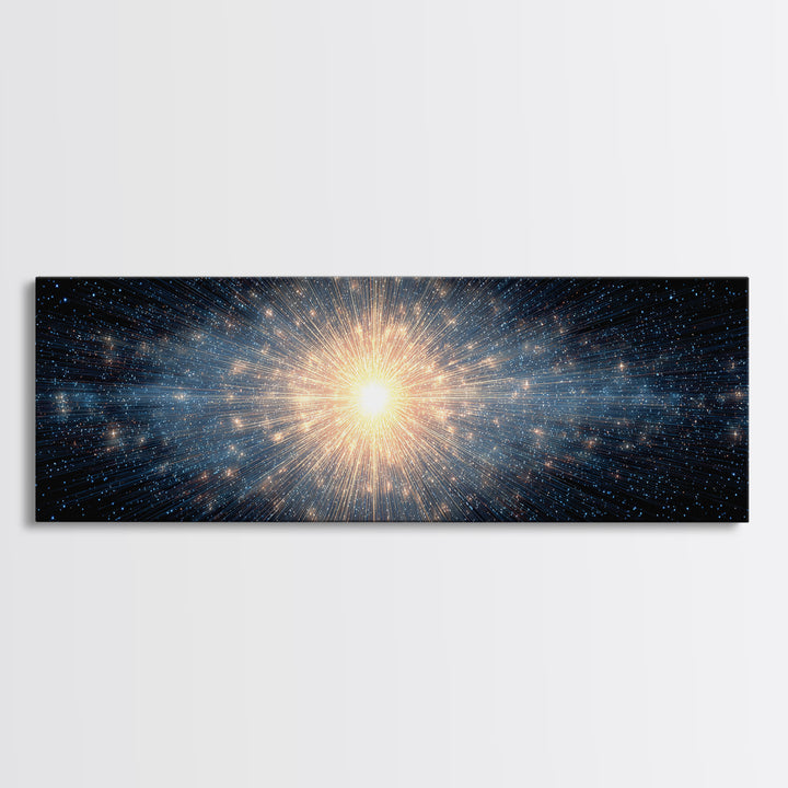Cosmic Golden Starburst Canvas Print, Space Abstract Art, Modern Wall Decor, Sci Fi Galaxy Poster, Large Living Room Art