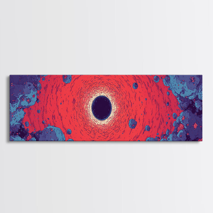 Vivid Red Black Hole Wall Art, Psychedelic Space Abstract Print, Cosmic Retro Poster, Modern Sci Fi Decor For Living Room