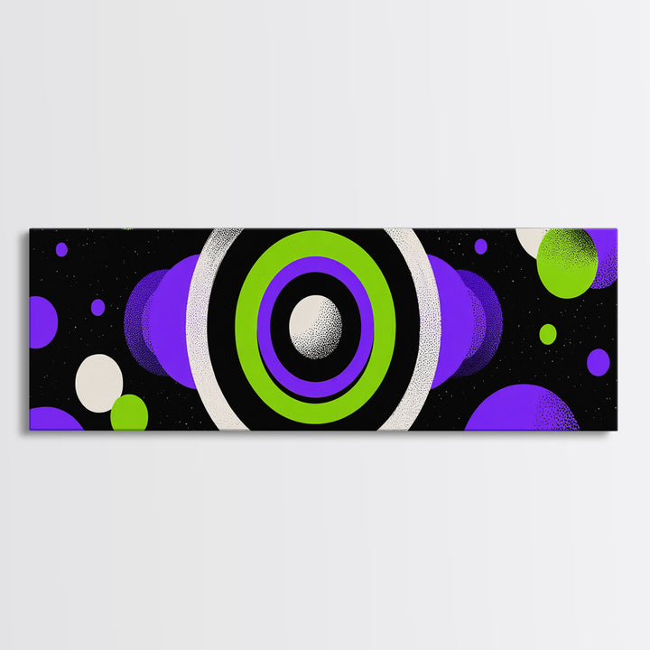 Neon Green Purple Orbit Wall Art, Cosmic Circle Abstract Print, Modern Retro Space Decor, Funky Geometric Poster Gift For Home