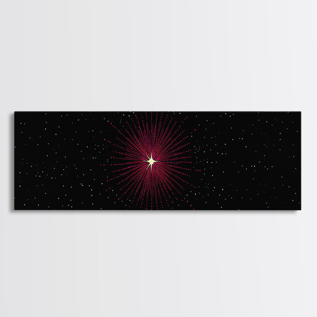 Minimal Red Starburst Wall Art, Sci Fi Space Abstract Print, Modern Cosmic Poster, Dark Galaxy Decor, Retro Home Accent Print