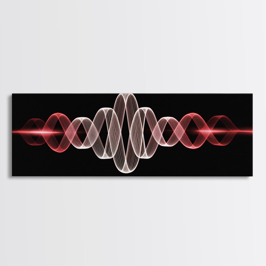 Red White Sine Wave Canvas Print, Minimalist Modern Abstract Art, Audio Waveform Wall Art, Music Studio Decor For Bedroom