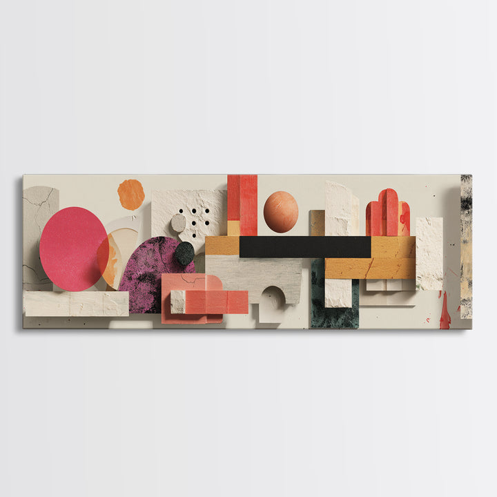 Minimal Geometric Still Life Wall Art, Panoramic Abstract Shapes Poster, Midcentury Modern Art Print, Neutral Home Decor Gift