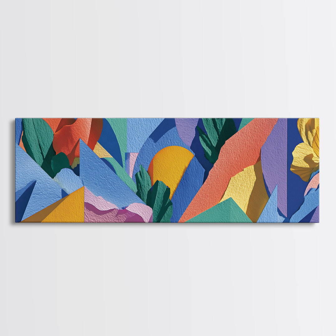 Colorful Tropical Geometric Leaves Wall Art, Midcentury Modern Abstract Canvas, Bold MCM Decor, Retro Living Room Print Gift