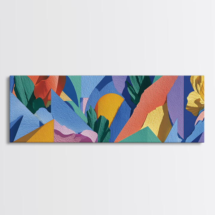 Colorful Tropical Geometric Leaves Wall Art, Midcentury Modern Abstract Canvas, Bold MCM Decor, Retro Living Room Print Gift
