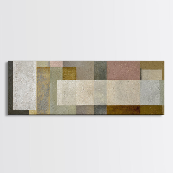 Neutral Muted Rectangle Canvas Print, Midcentury Modern Abstract Wall Decor, Beige Gray MCM Art, Minimalist Living Room Print
