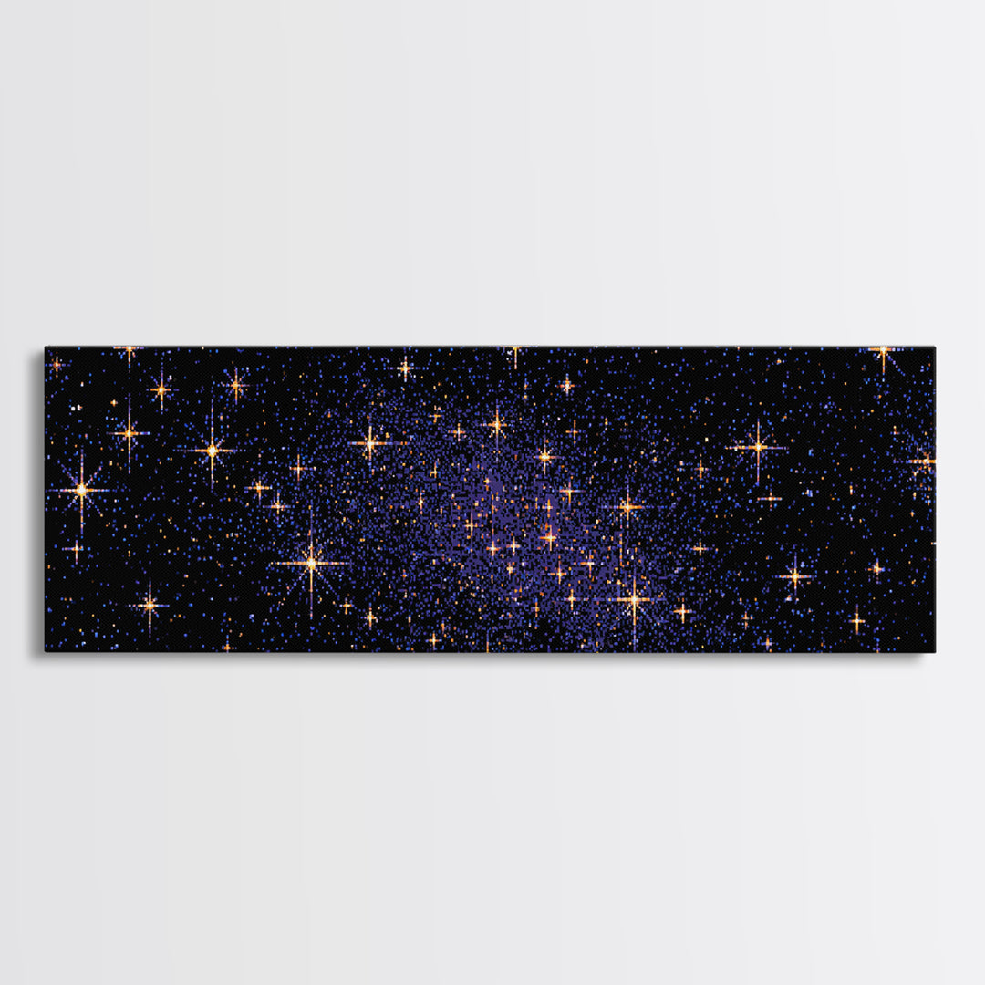 Golden Star Field Canvas Print, Cosmic Modern Wall Art, Navy Celestial Space Poster, Elegant Bedroom Home Office Decor Gift