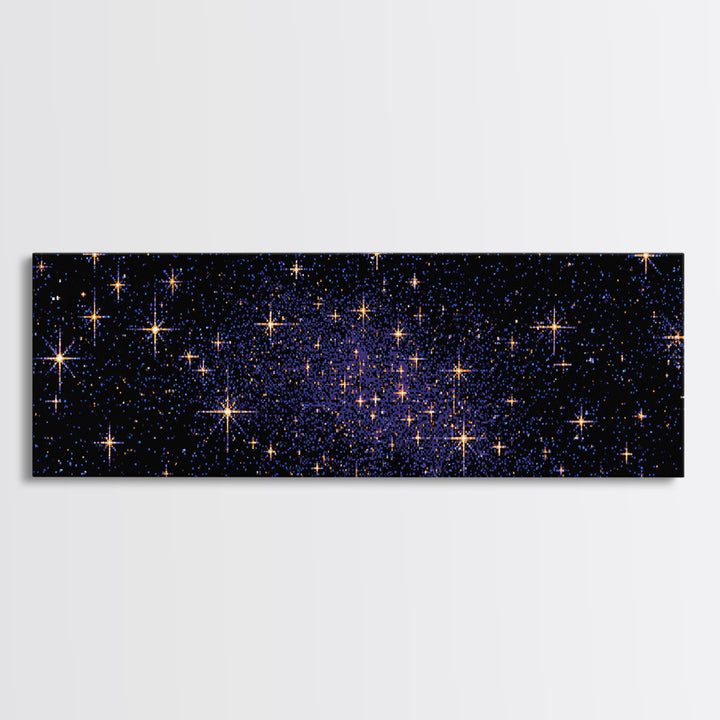 Golden Star Field Canvas Print, Cosmic Modern Wall Art, Navy Celestial Space Poster, Elegant Bedroom Home Office Decor Gift