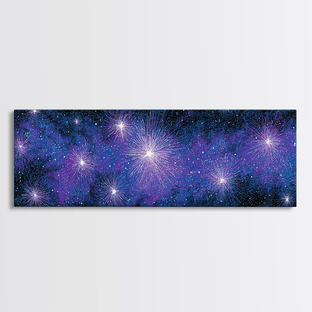 Purple Blue Galaxy Starburst Wall Art, Cosmic Modern Abstract Print, Celestial Space Decor, Vibrant Bedroom And Home Office Canvas Gift