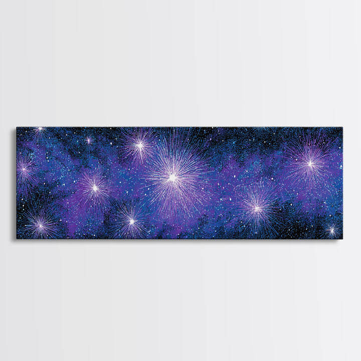 Purple Blue Galaxy Starburst Wall Art, Cosmic Modern Abstract Print, Celestial Space Decor, Vibrant Bedroom And Home Office Canvas Gift