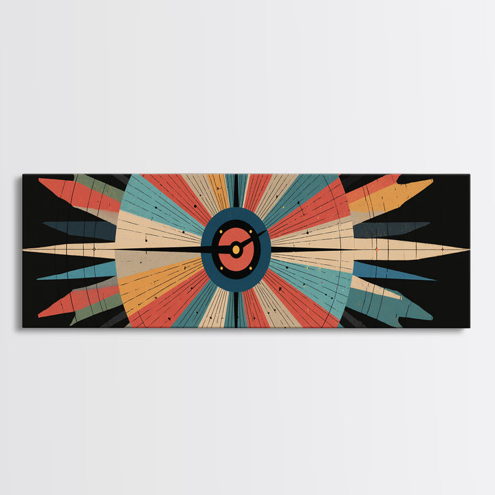 Retro Atomic Target Starburst Wall Art, Midcentury Modern Abstract Print, Geometric MCM Decor, Panoramic Space Age Poster