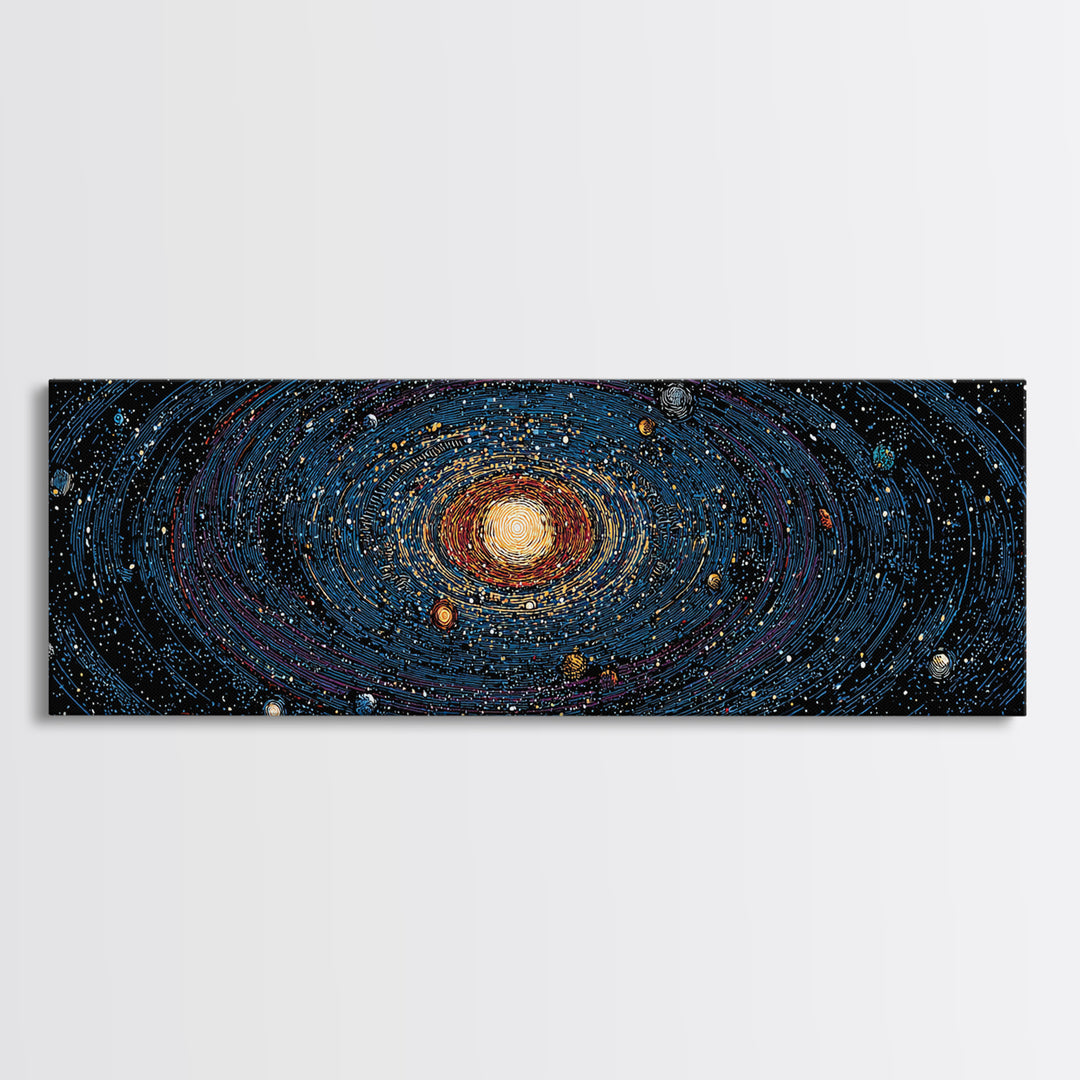 Spiral Galaxy Star Map Canvas Print, Blue Orange Cosmic Wall Decor, Modern Space Abstract Poster, Panoramic Astronomy Art