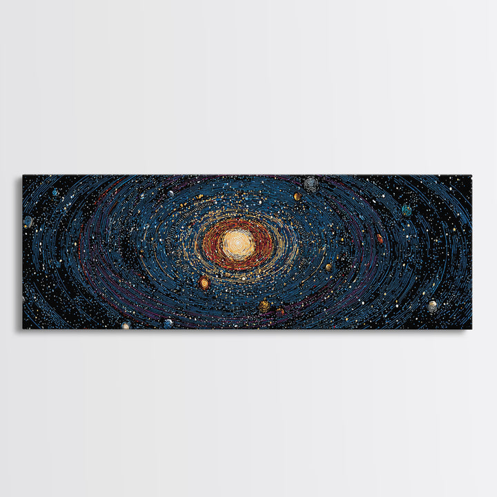 Spiral Galaxy Star Map Canvas Print, Blue Orange Cosmic Wall Decor, Modern Space Abstract Poster, Panoramic Astronomy Art