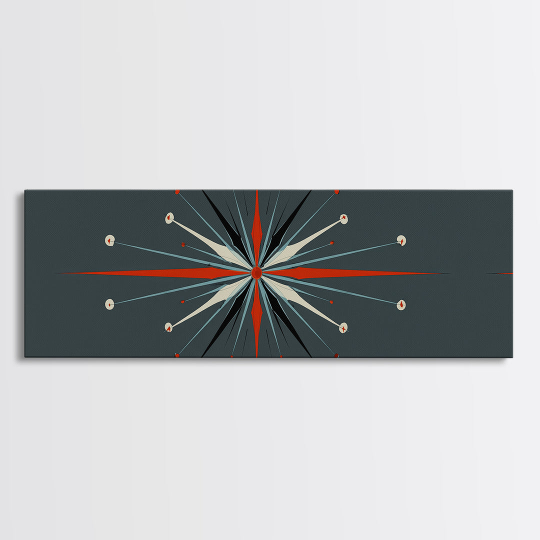 Atomic Red And Teal Starburst Wall Art, Mid Century Modern Decor, Retro Geometric Print, MCM Wall Decor, Space Abstract Art
